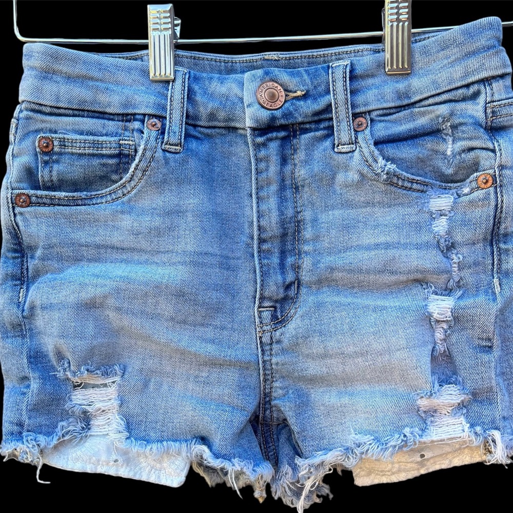 American Eagle Super Stretch, Curvy Hi Rise Shortie / Size 0 / Blue Jean Color